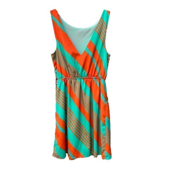 EVERLY Dress Sleeveless Teal Orange Jagged Stripes A Line Elastic Waist Women - Picture 2 of 4